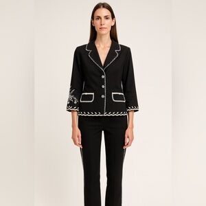 Cynthia Steffe Women’s Black Embroidered Flower Cropped Blazer Jacket Sz 12